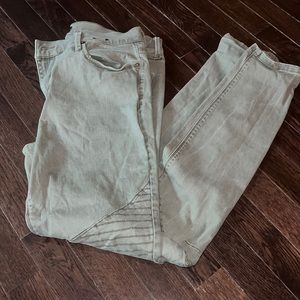 Green denim leggings